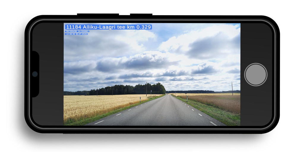 Roadinfo Camera road photo showing road name, coordinates, date, and time